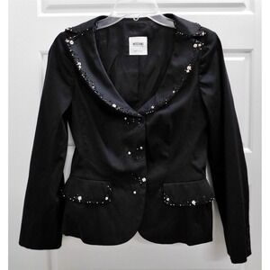 Moschino Cheap & Chic Italy Black Cotton Blend Snap Beaded‎ Jacket sz 6